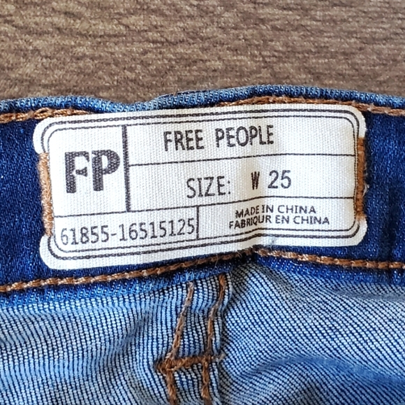 Free People Great Heights Frayed Skinny Jeans Blue Med Wash Stretch Denim Sz 25 - Picture 2 of 8